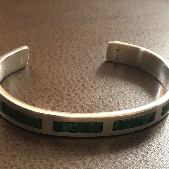 TAXCO Sterling Silver & Malachite Cuff Bangle Bracelet - Picture 9 of 10